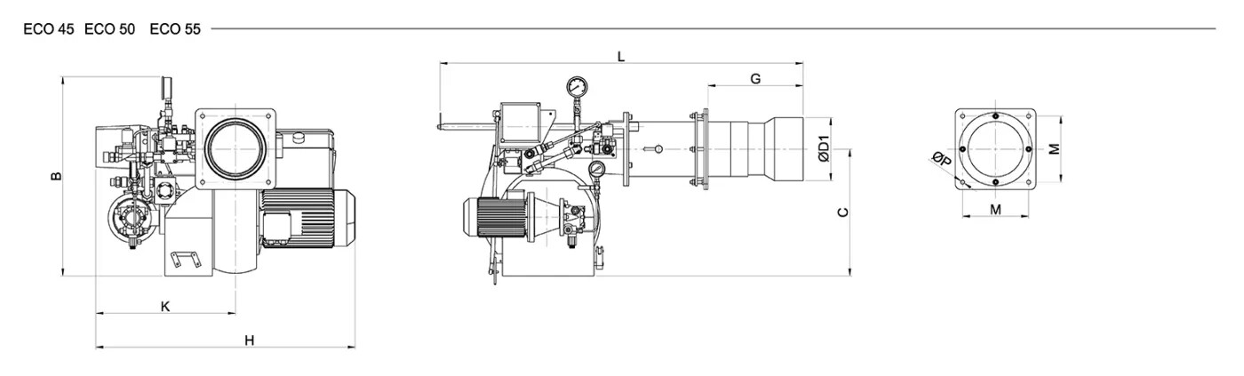 Горелки дизельные модуляционные размеры
