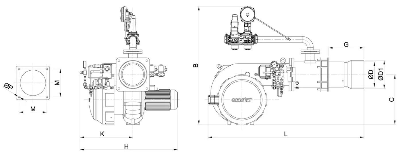 Газодизельные горелки NG размеры