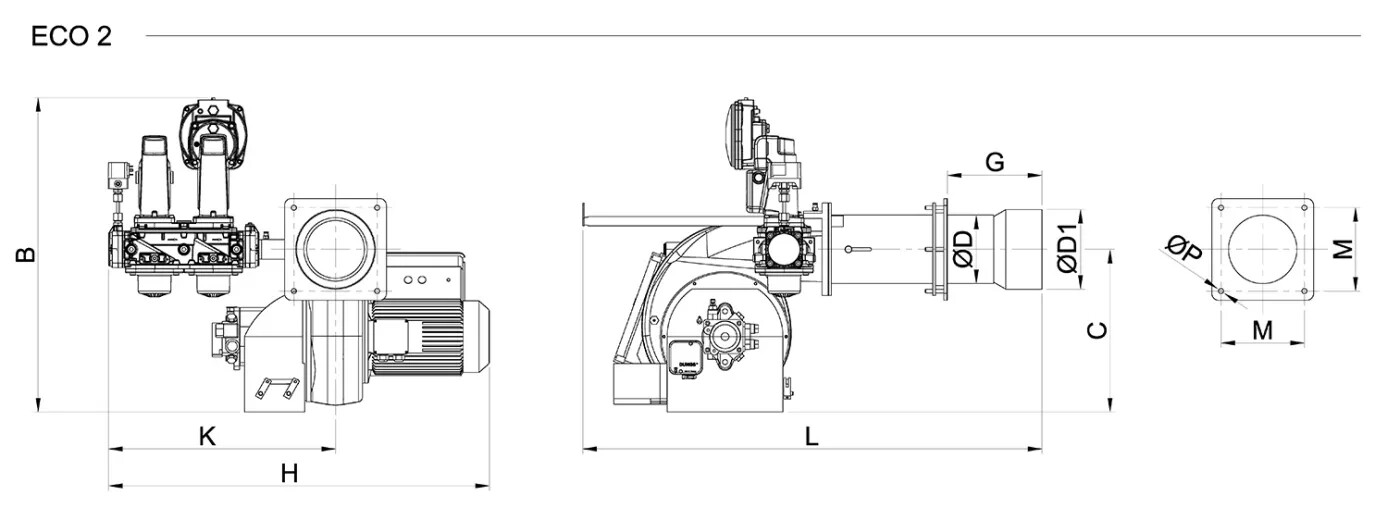 Газодизельные одноступенчатые горелки размеры