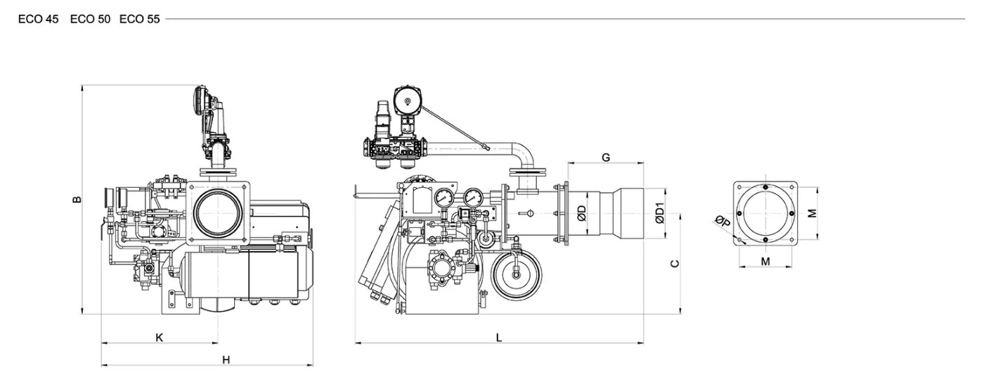 Газомазутные модуляционные горелки размеры