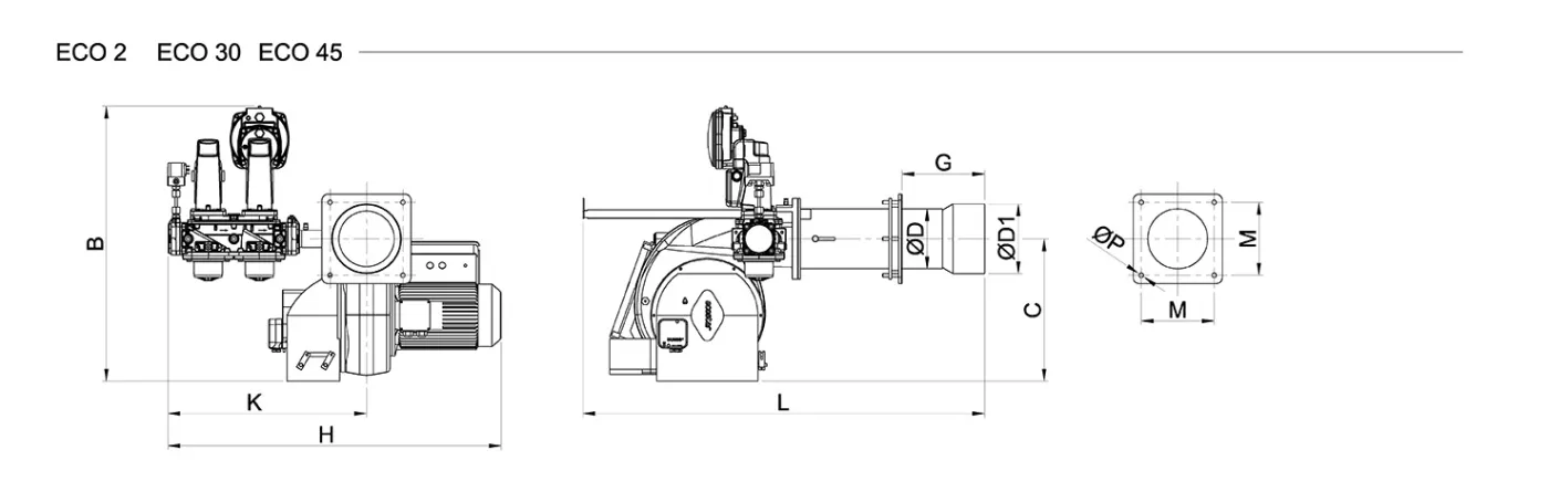 Горелки газовые модуляционные размеры